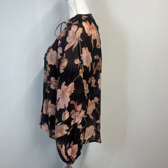 Fate Poet Blouse sz Small Black Brown Peach Floral Anthropologie Cottage Core #S - Picture 6 of 8